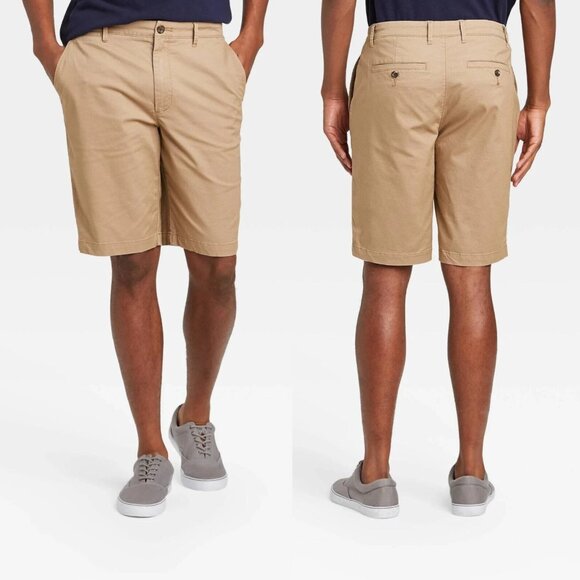 42 - Mens 10" Linden Flat Front Shorts - Goodfellow Co - Khaki - Picture 1 of 5